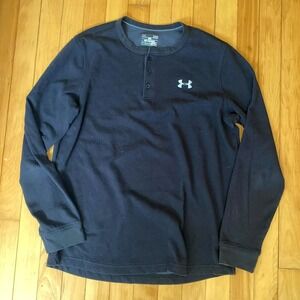 Under Armour ColdGear Long Sleeve Henley Shirt Black Men's Large Loose Fit